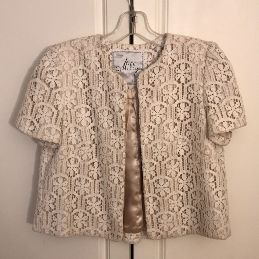 Milly short sleeve ivory lace jacket